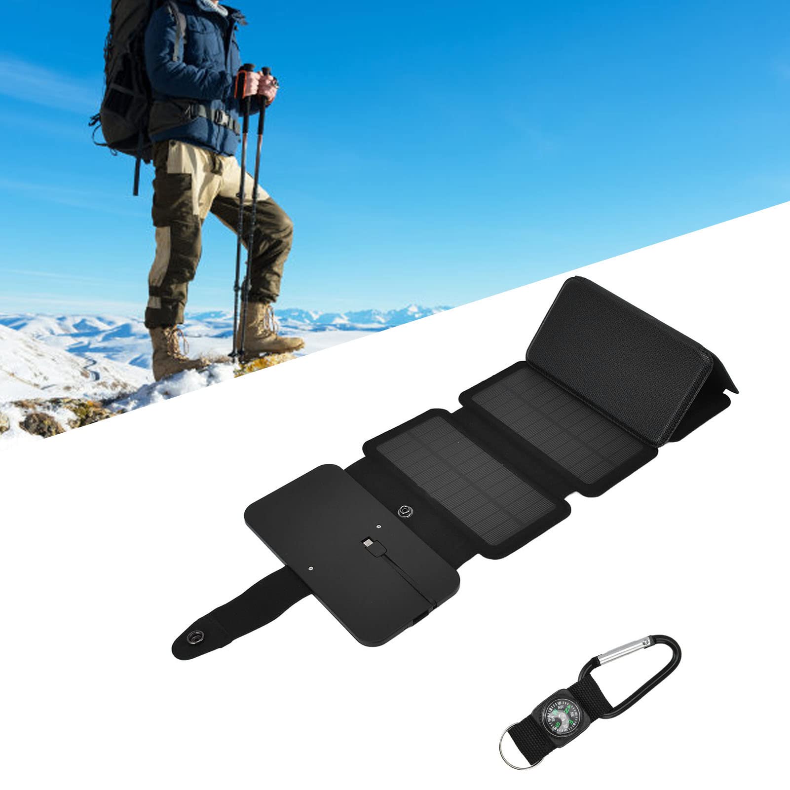 Rosvola Banque D'énergie Solaire Pliable, Double Sortie, pour Camping et