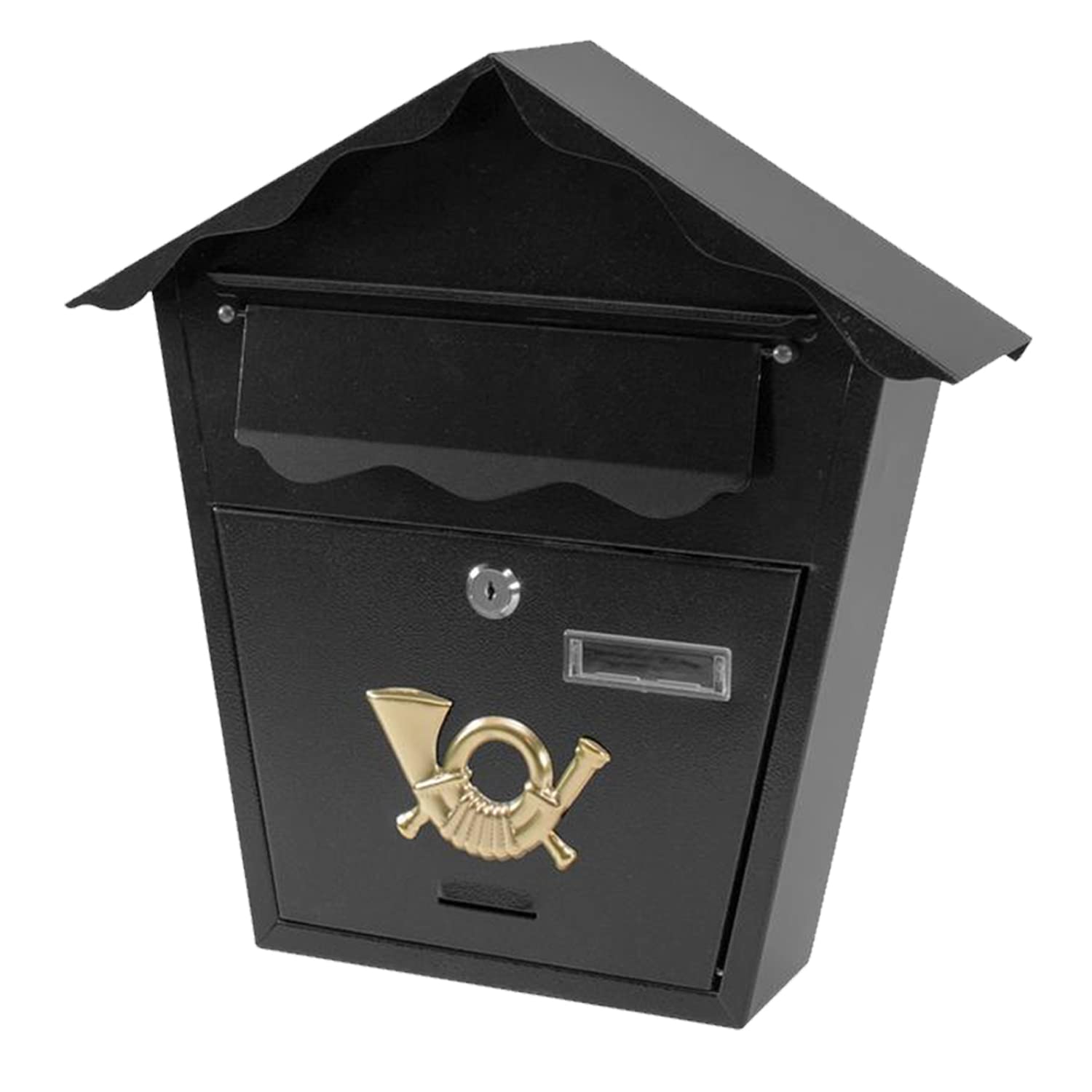 Y Homeware Black Yorkshire Homeware Locking Wall Mounted Mailbox |Drop Box With Key Lock |Weatherproof Secure Mail Box |Galvanized Steel Cover Lbox With Slot For Envelope Letter, Outside, Home, Office Business (Black)