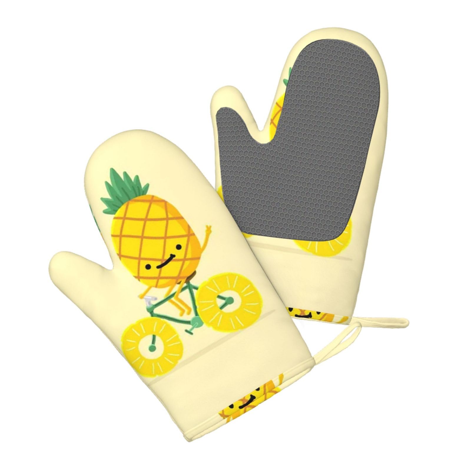 Aqrjlpo Women's Pineapple Bike Silicone Oven Mitts Set 2Pcs, Printed Heat Resistant Non-Slip Silicone Oven Gloves For Kitchen Cooking Baking Microwave