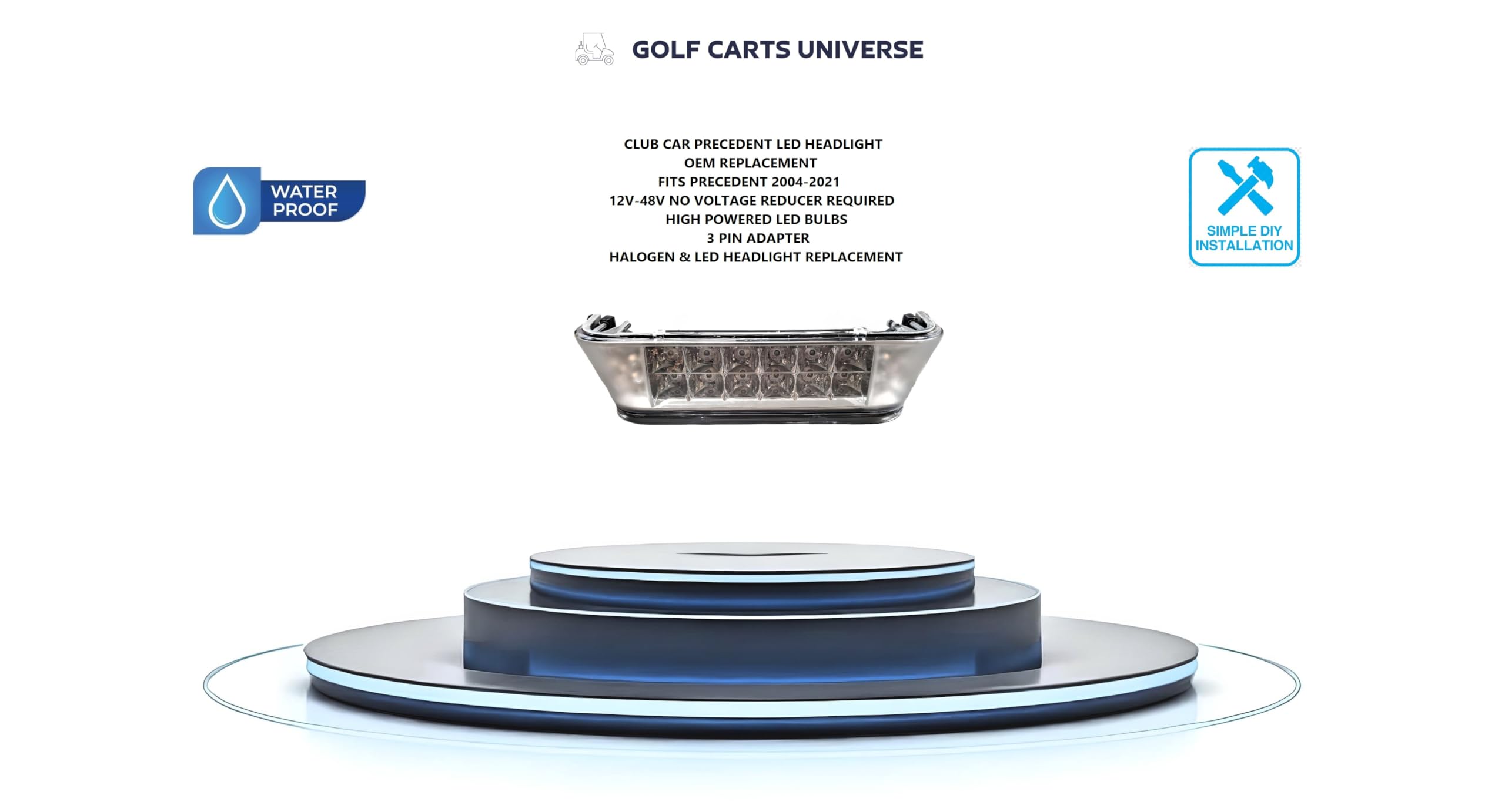 Golf Carts Universe LED Headlight For Club Car Precedent Replacement Headlight 12v-48v