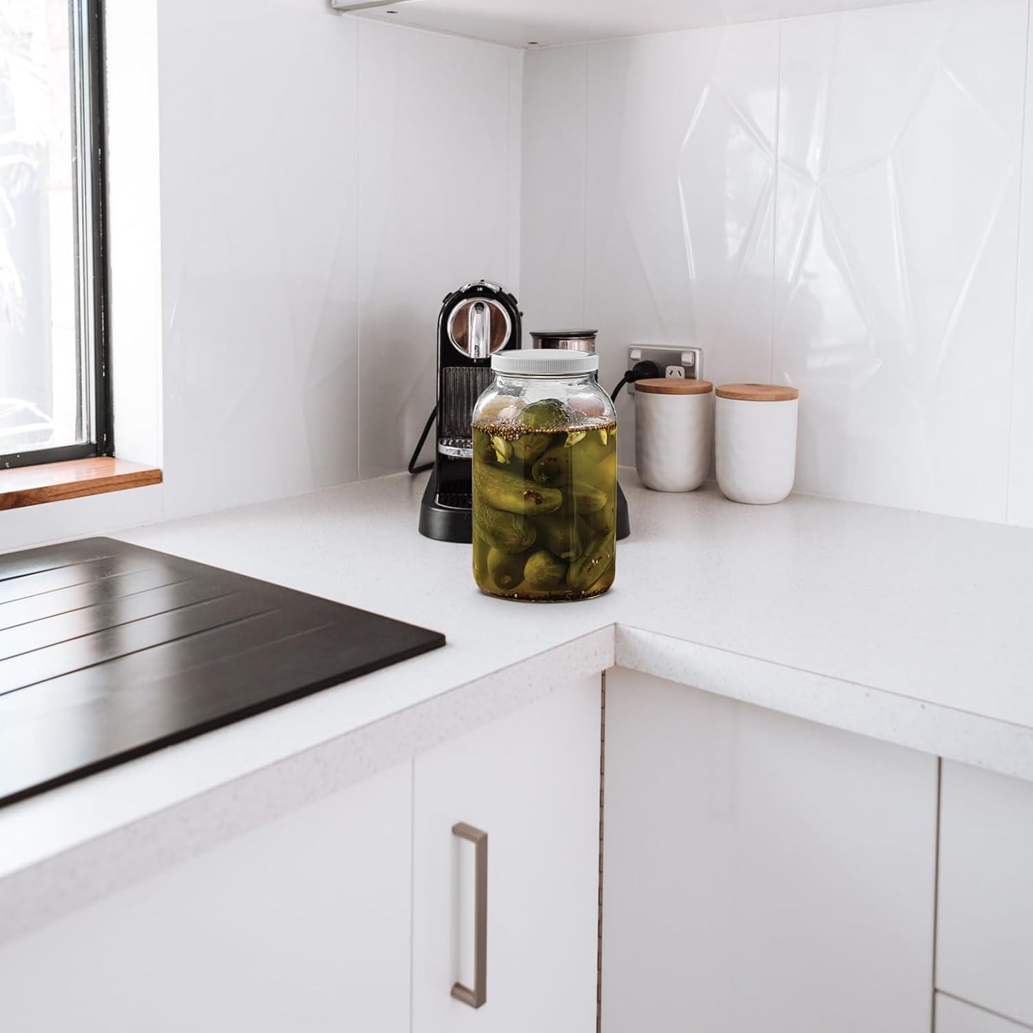 Hemoton Wide Mouth Glass Jar Plastic Lid Airtight Storage Container for Brewing Fermenting and Pickling for Kitchen Use