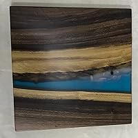 Vista 25 de Mesa de epoxi transparente, mesa de sofá con forma cuadrada, mesa auxiliar de resina de madera, mesa de centro de madera con borde natural para sala