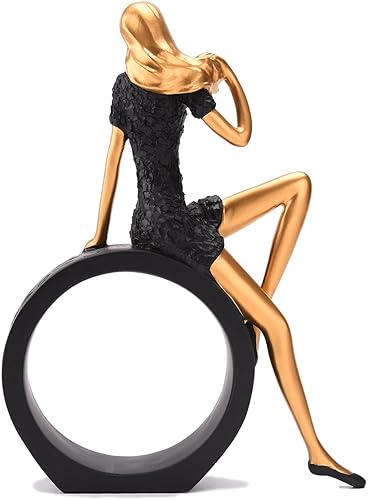 Vista 5 de BRABUD Estatua de niña de yoga de resina sentada en círculo figurilla decoración estética moderna para el hogar gabinete de TV estantería escritorio