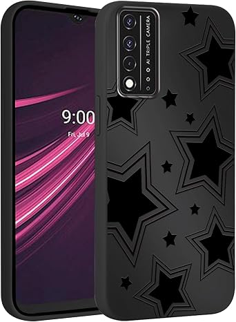 Cute Cool Star Phone Case for T-Mobile Revvl v+ 5g 6.82", Aesthetic Coquette Black Pattern Print Design Case Soft Slim Shockproof TPU Protective Funda Cover for Women Girls