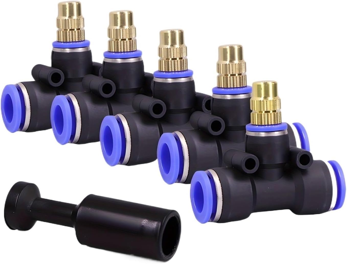 Brass Misting Nozzle with Tee Adapter Adjustable Atomizer Sprayer Outdoor Garden Irrigation Watering(for 14mm Tubing)