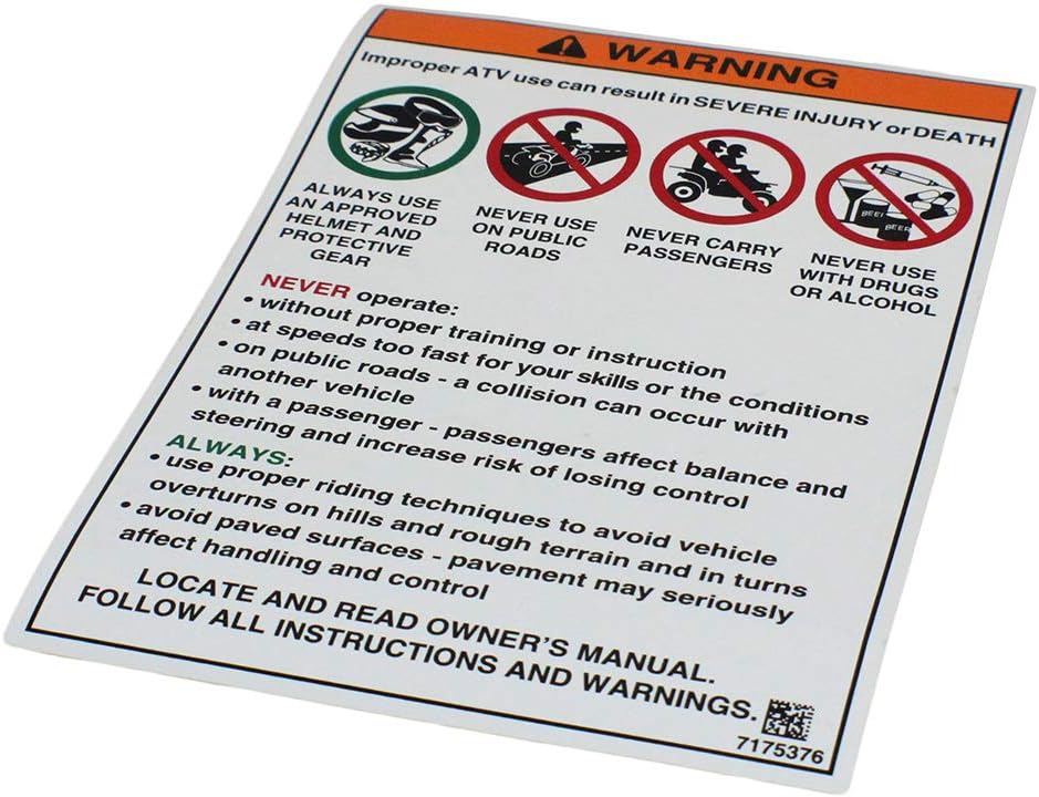Polaris 2009-2018 Phoenix 200 Outlaw 50 Decal Warn General 1 Up Atv 7175376  New Oem