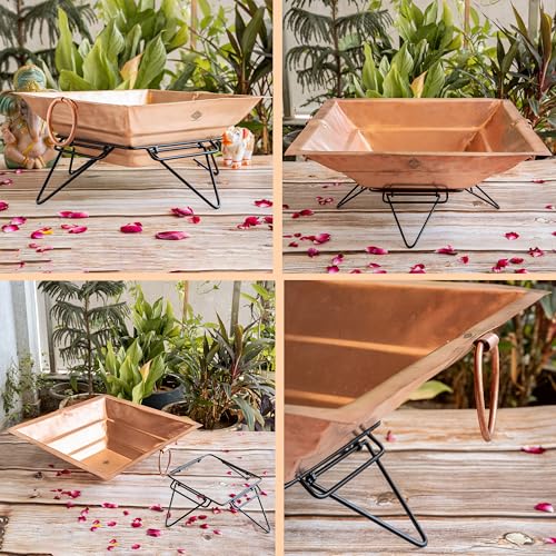 Image of Indian Art Villa Pure Copper Hawan Kund with Stand & Side Handles, Traditional Yagya, Hawan & Poojan Kund for Home Mandir, Festivals & Religious Ceremonies, 4.3 x 13.4 Inches