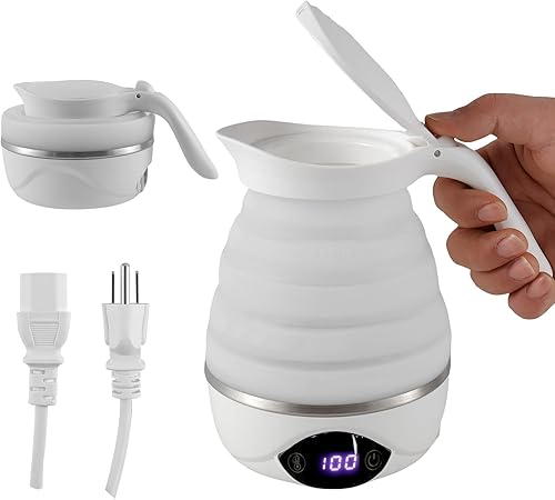 Hervidor eléctrico plegable con mango Hervidor eléctrico de silicona de 23.7 fl oz, control táctil, viaje con pantalla de temperatura, caldera de
