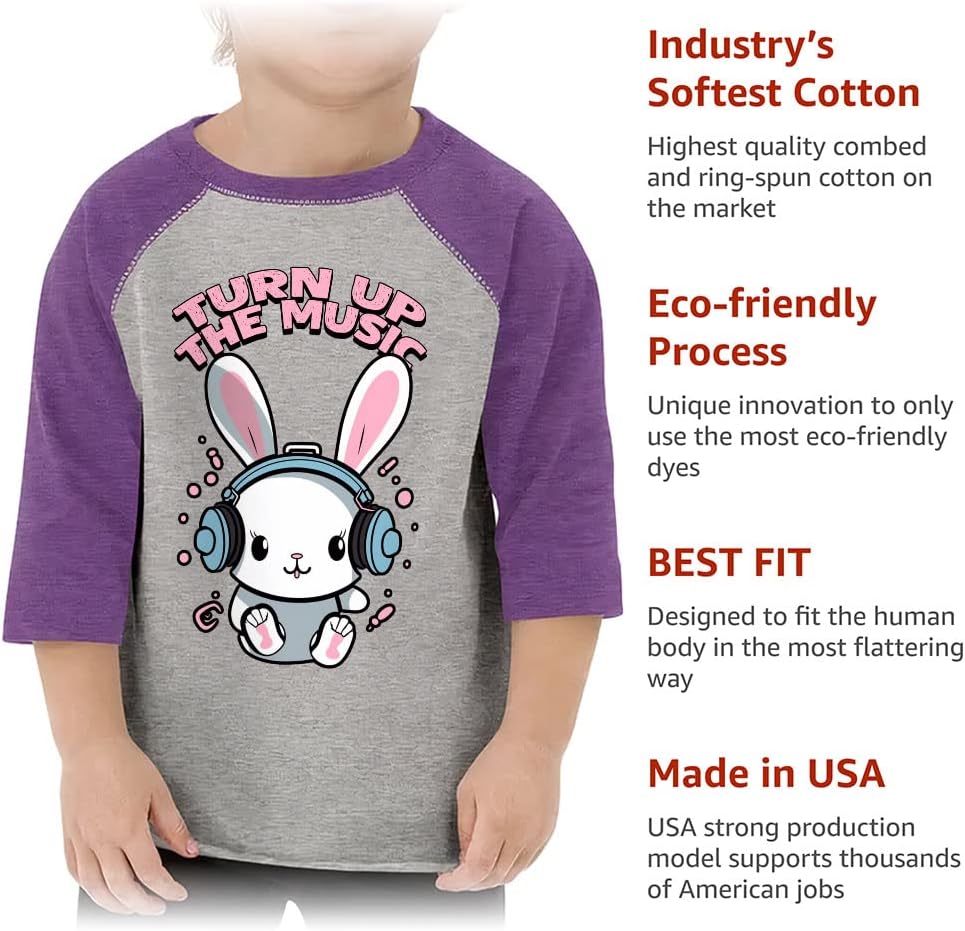 Turn Up The Music Toddler Baseball T-Shirt - Unique 3/4 Sleeve T-Shirt - Art Kids' Baseball Tee