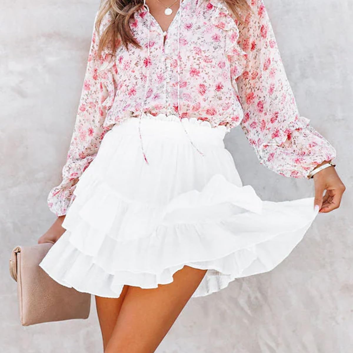 Flowy Shorts for Women Casual Ruffle Tiered Skorts High Waist Mini Tennis Golf Skirt Boho Summer Shorts - Image 3
