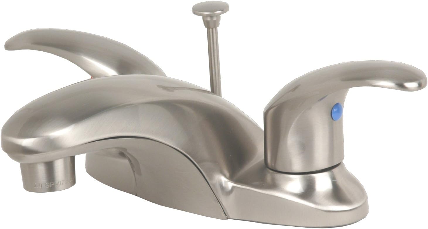 4" Lavatory Center Set, Satin Nickel Finish, with Pop-up Drain, Quarter-turn Lever Handles - By Plumb USA 32723