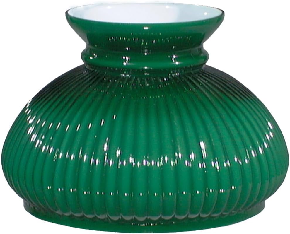 B&P Lamp® 7 Inch Diameter Plain Top Rib Design Cased Green Over Opal Glass Lamp Shade