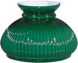 B&P Lamp® 7 Inch Diameter Plain Top Rib Design Cased Green Over Opal Glass Lamp Shade
