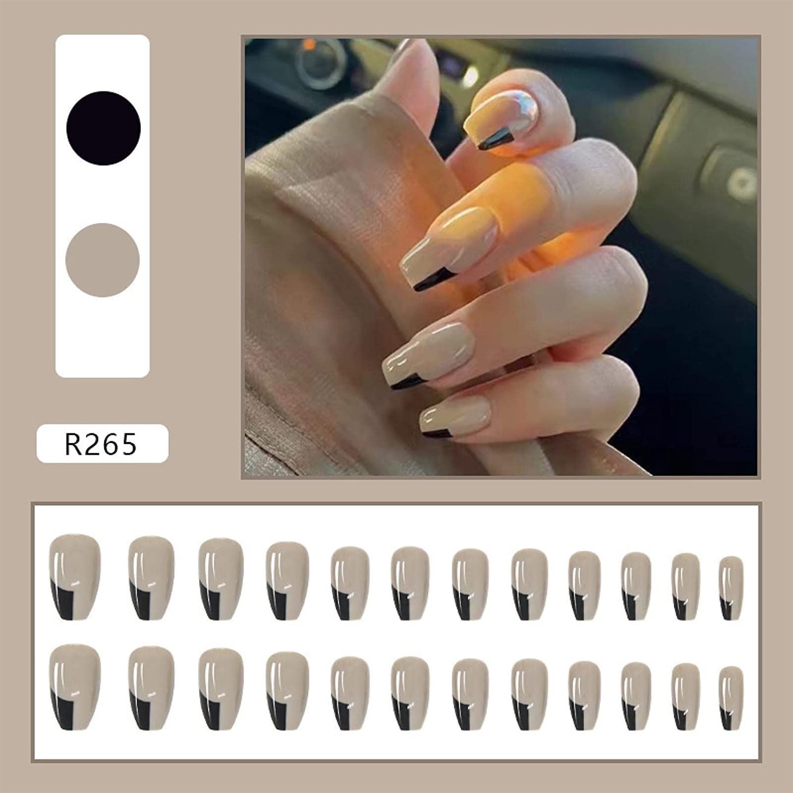 48 pezzi (confezione da 2) nude stampa su unghie finte lunghezza media blocco nero francese punte per unghie finte ballerina lunga stampa sulle unghie per le donne ragazze nail art