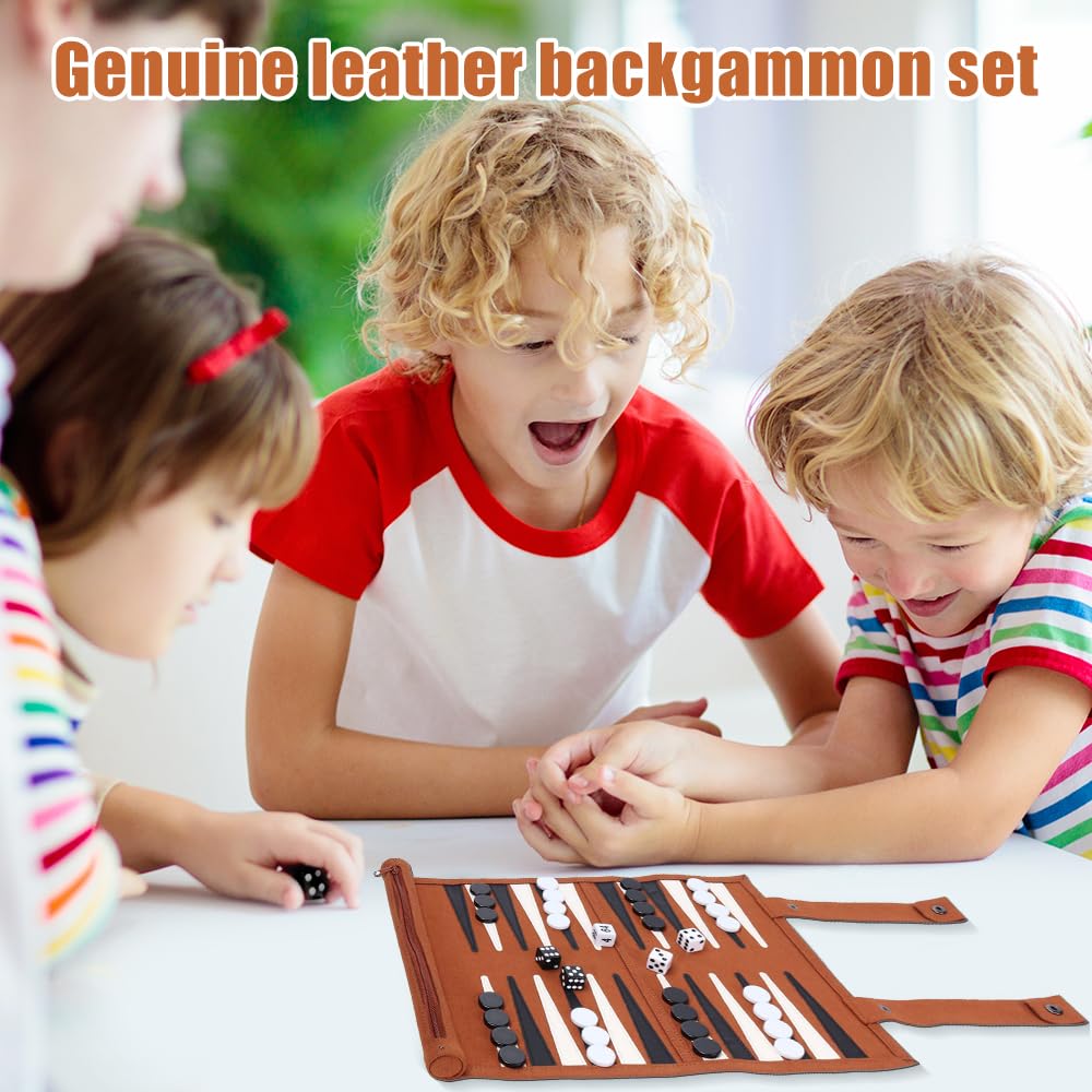 Backgammon Gioco da Tavolo, Backgammon da Viaggio, Back Gammon in Pelle, Portatili Gioco da Tavolo, Avvolgibile, Regalo Perfetto per Gli Amanti dei Viaggi, del Campeggio e Dei Picnic, 25x35cm