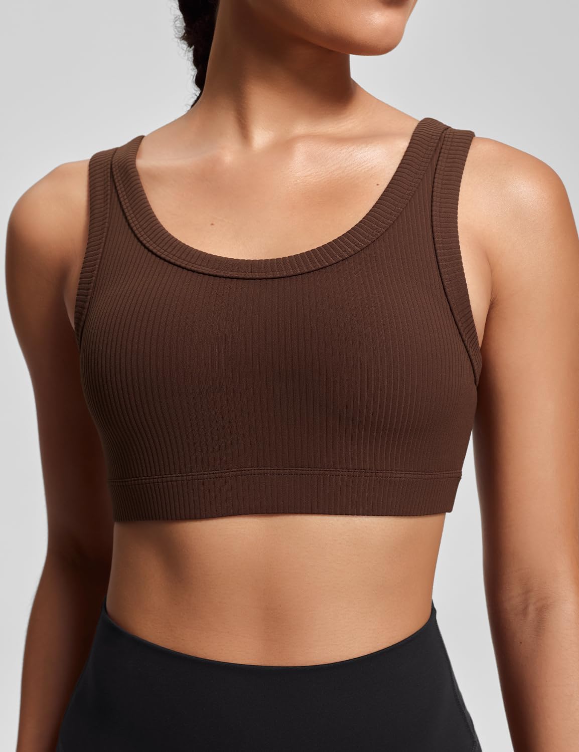 HeyNuts Ribbed Sports Bras for Women, U Back Wireless Medium Impact Workout Yoga Tops Padded with Built in Bras A-D Cups - Image 2