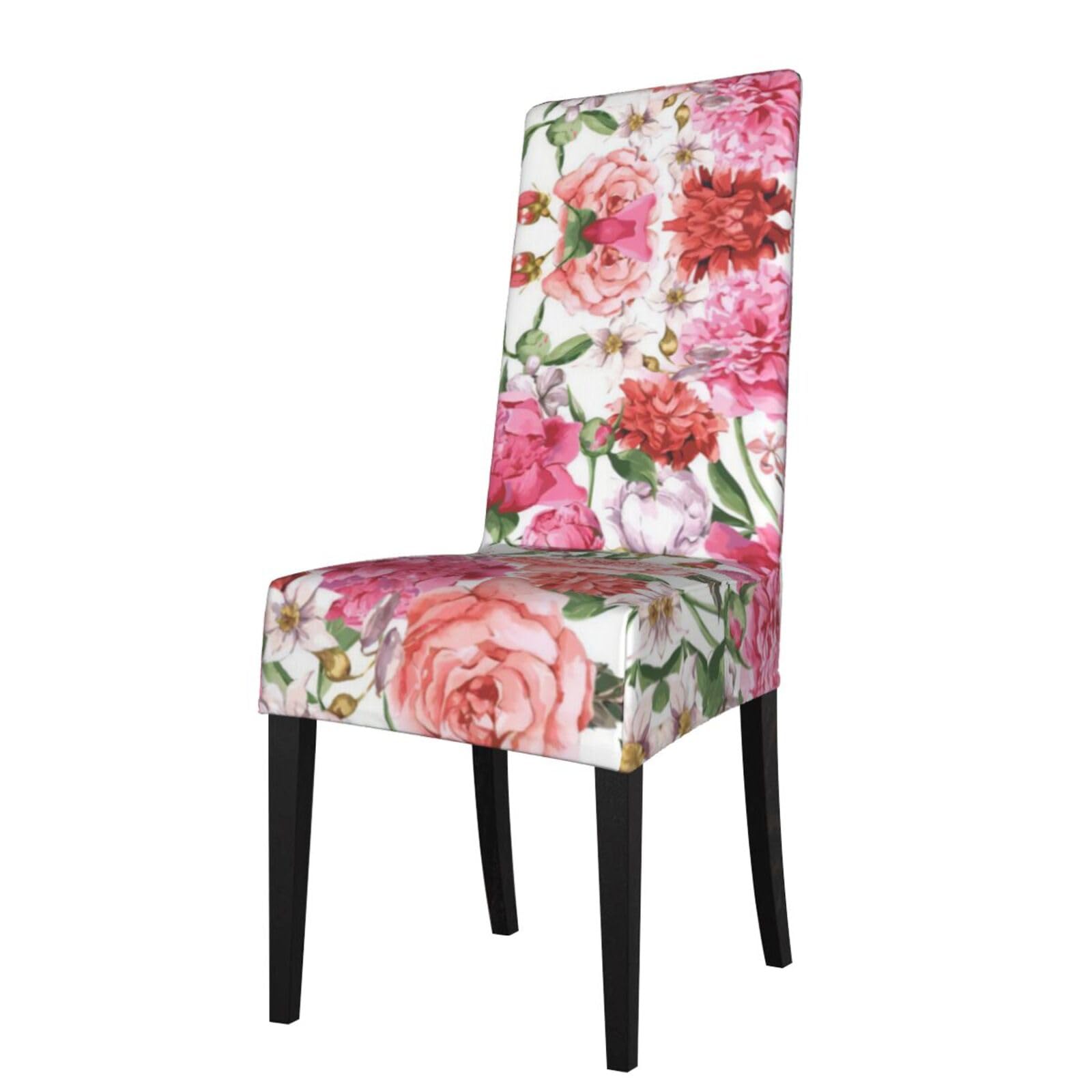 YYHWHJDE Garden Peony Prints Dining Chair Throw Covers – Stretchable Polyester Blend Protects Your Chairs with Easy Style & Easy Care