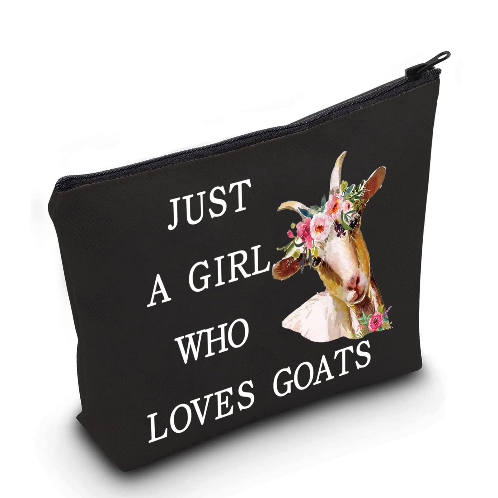 LEVLO Funny Goat Cosmetic BagAnimal Lover Gift Just A Girl Who Loves Goats Makeup Zipper Pouch Bag Goat Lover Gift for Women Girls Loves Goats Black