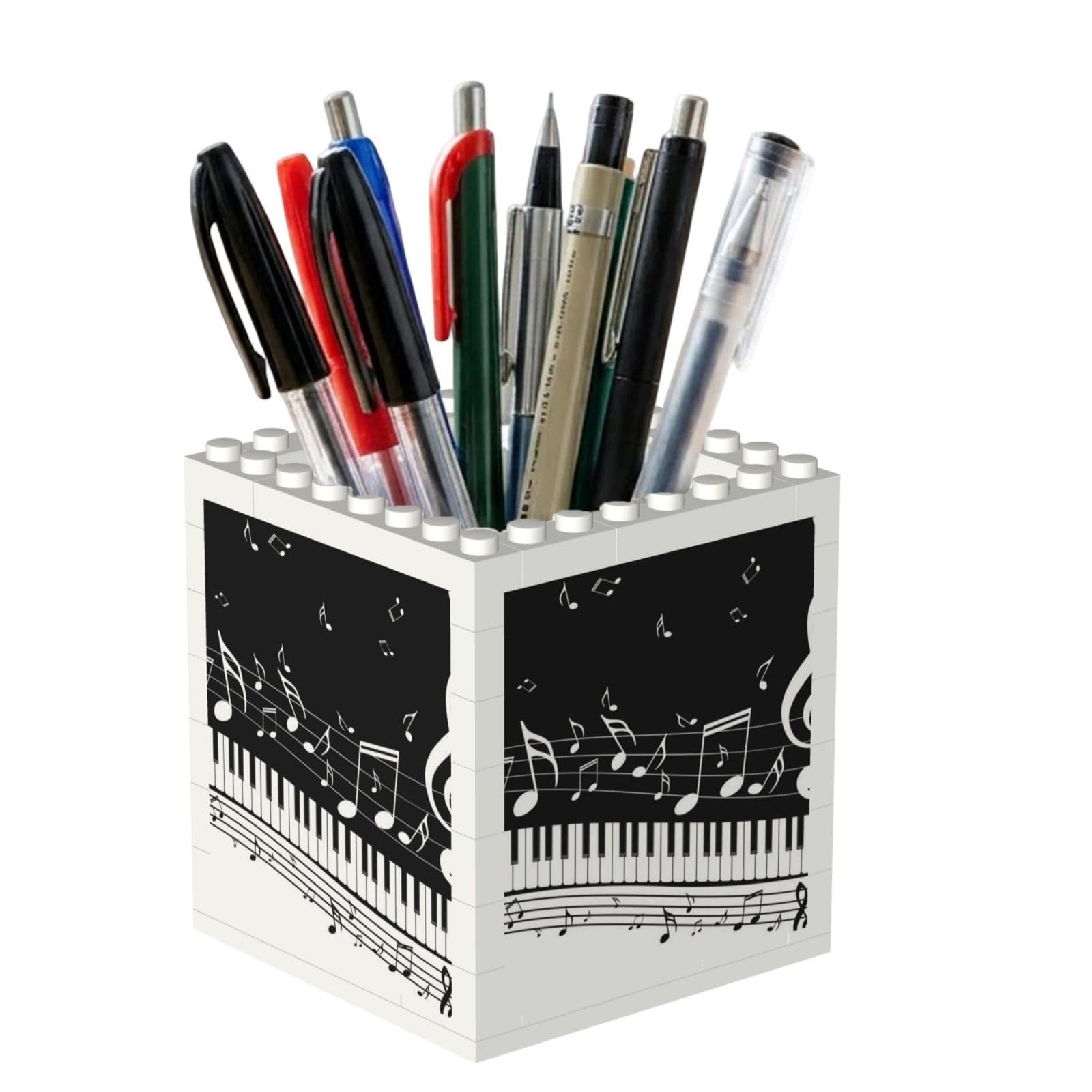 Poadnly Piano Keys With Musical Notes, Pen Pot Pencil Holder for Office Home School, Compact Desk Organiser for Office Stationery