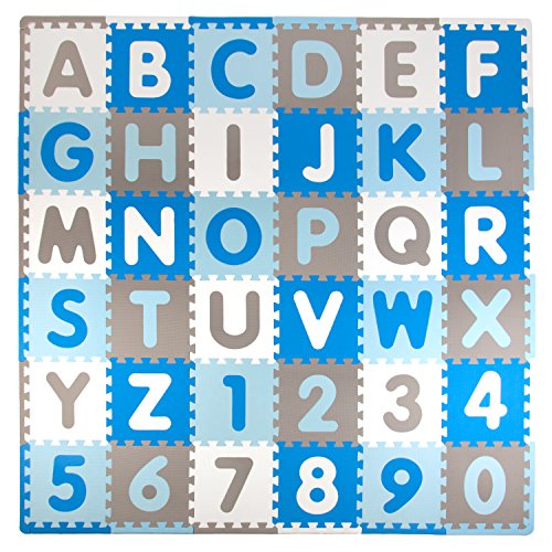 Tadpoles Soft EVA Foam 36 Piece ABC Playmat Set, Blue/Grey, 74x 74