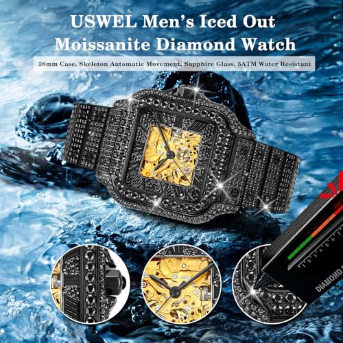 Image of Personalized Watches for Men, Custom Moissanite Watch with Hollow Design, 164 Feet Waterproof, Mechanical Movement, Metal Watch Strap, for Father's Day, Graduation Gifts, GRA Certified