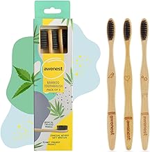 awenest Bamboo Toothbrush With Charcoal Activated Soft Bristles - Pack Of 3 | Treated With Neem Oil | For Fungus Protection | Bpa Free, Biodegradable And Compostable Handle | Eco-friendly |