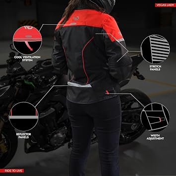 WD Motorcycle Jacket Women - Adjustable Slim Fit Biker Jacket Women Riding Gear with CE Armor - All Season Waterproof Textile Jacket with Thermal Lining & Ventilation (Red, X-Small)