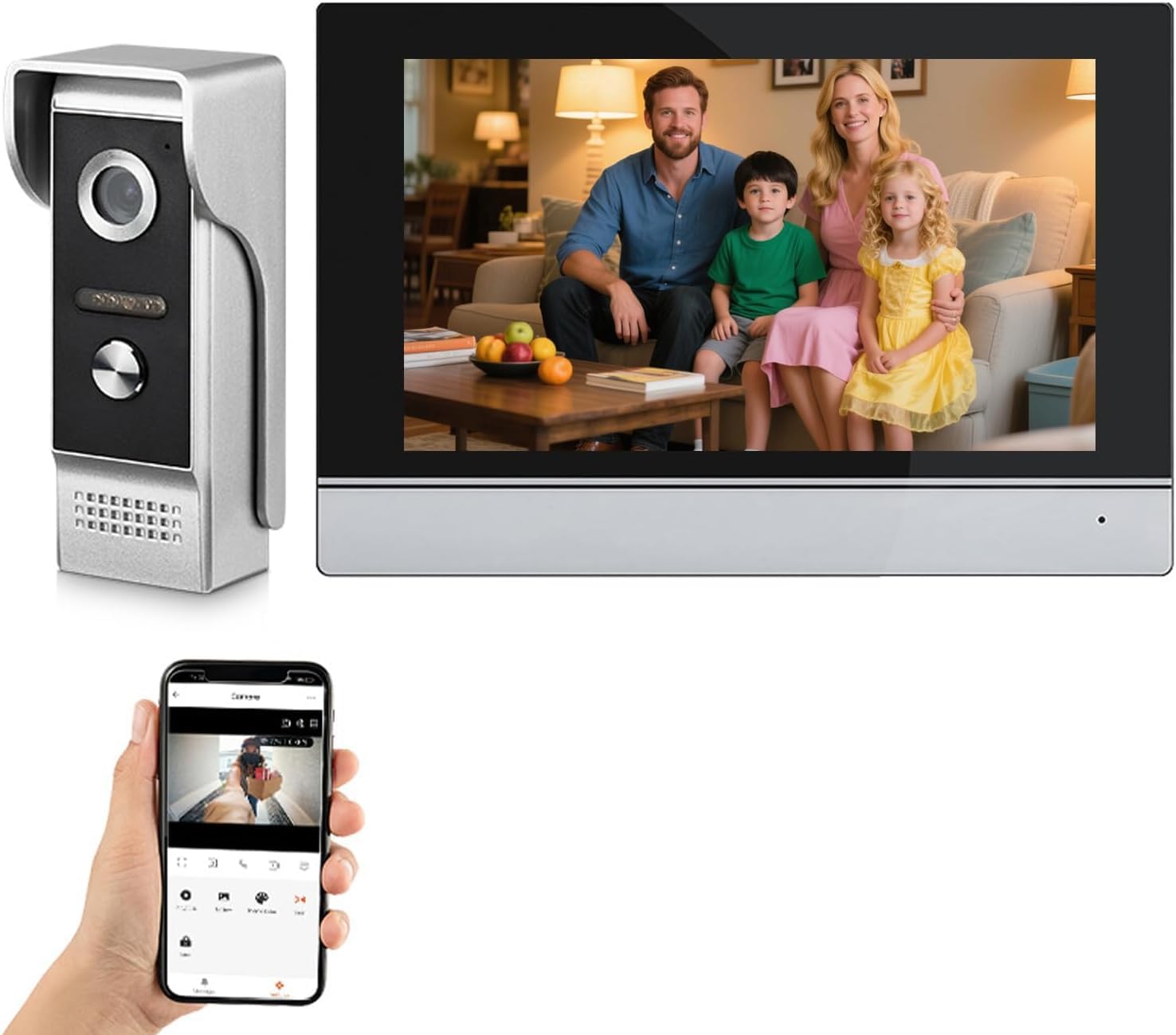 Timbre Inalámbrico con Cámara,Videoportero 4 Hilos,Detección Humana PIR,Audio Bidireccional,Videoportero WiFi,Timbre Casa,Visión Nocturna,IP65 Resistente al Agua (1 timbre + 1 monitor)