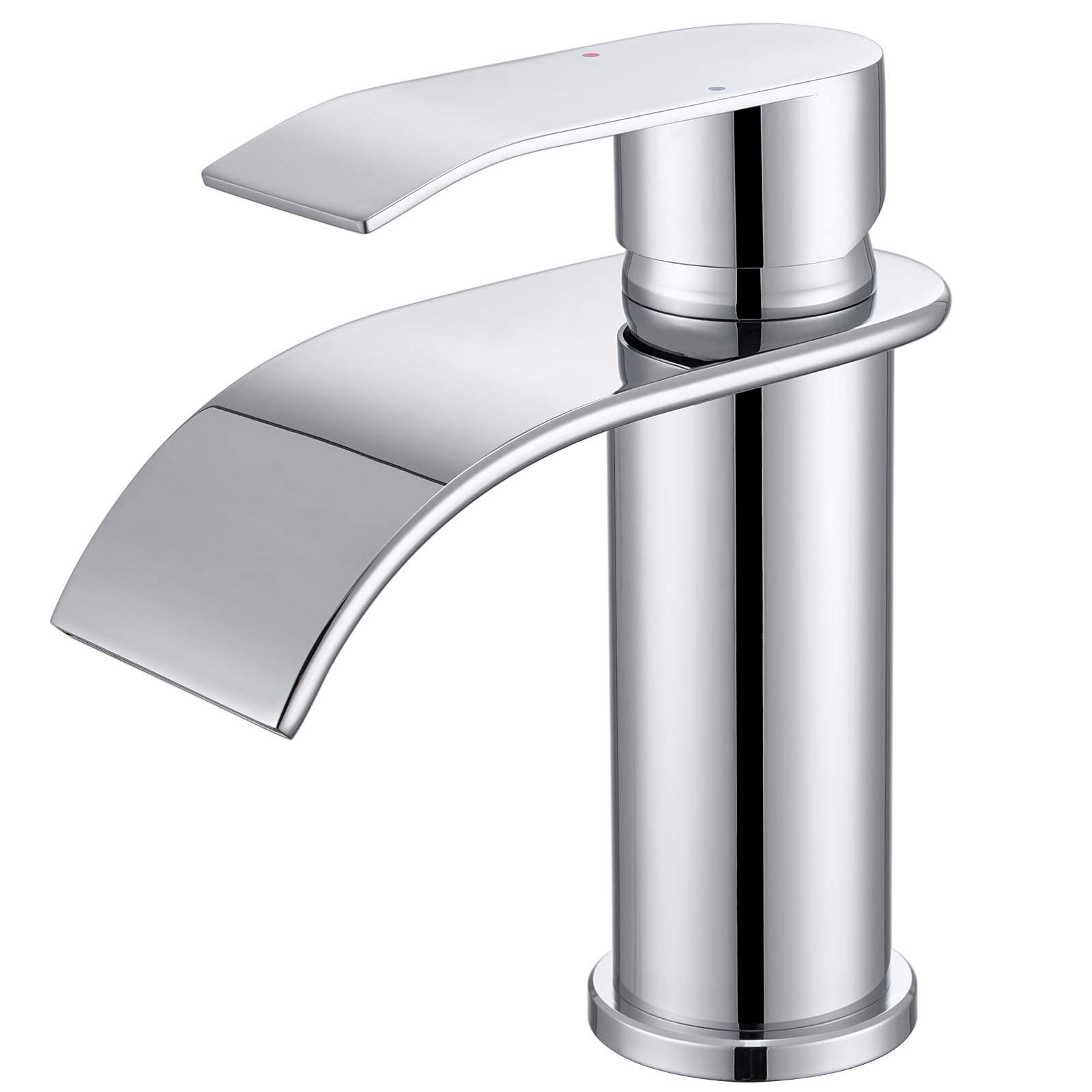 CECIPA Waterfall Spout Bathroom Sink Mixer Tap, Single Lever Handle Basin Mixer Tap, Polished Chrome, Drip-Resistant, Ceramic Cartridge, Stainless Steel Modern Cloakroom Faucet with G1/2'' Hoses