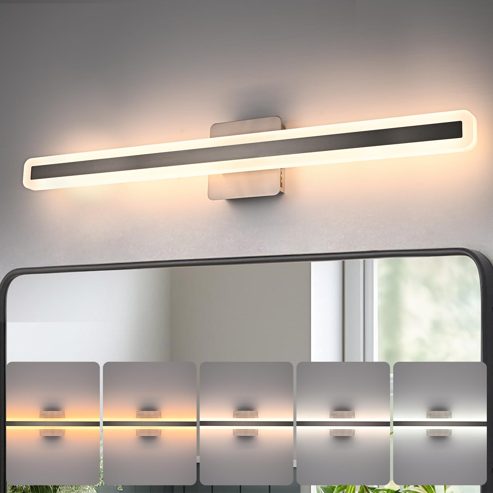31.6 Inch Bathroom Vanity Light, 5CCT Dimmable LED Vanity Light Bar, Modern LED Wall Sconces Lighting Fixtures for Bathroom Mirror Cabinets Bedroom, Brushed Nickel Finish, 36W