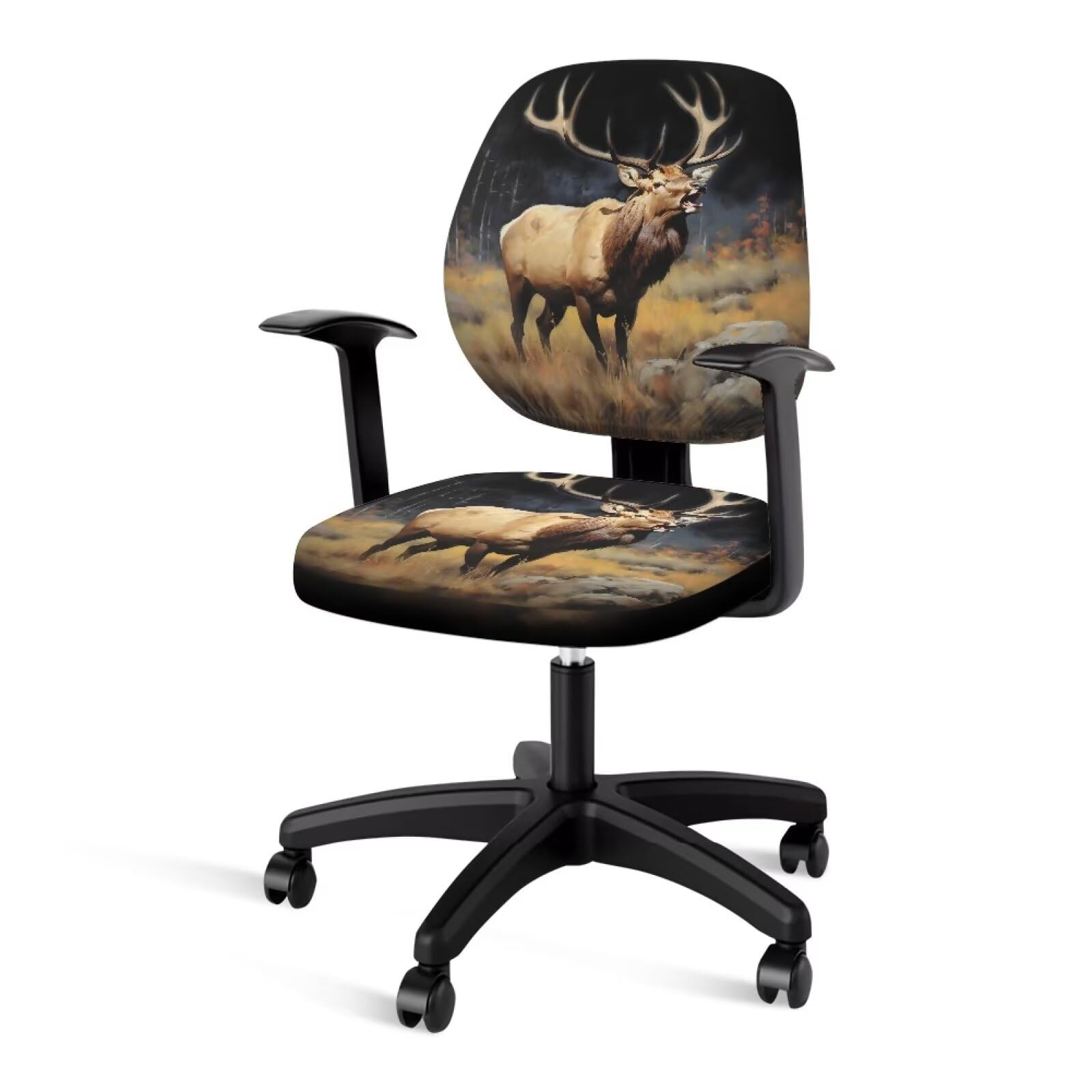 Xoenoiee Elk Wilderness Pattern Office Chair Covers with Backrest Cover 2 Pieces Polyester Cover Stretchable Computer Chair Cover Protective Slipcover