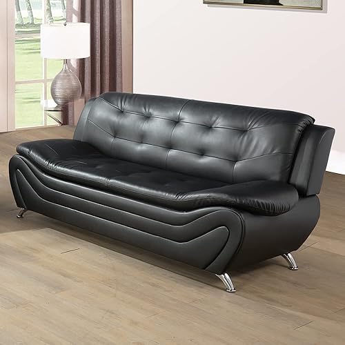 Miniatura 3 de Moderno conjunto de sofá seccional de cuero de 3 piezas sofá de 6 plazas, sofá biplaza y sillón con tapizado de cuero sintético y estructura