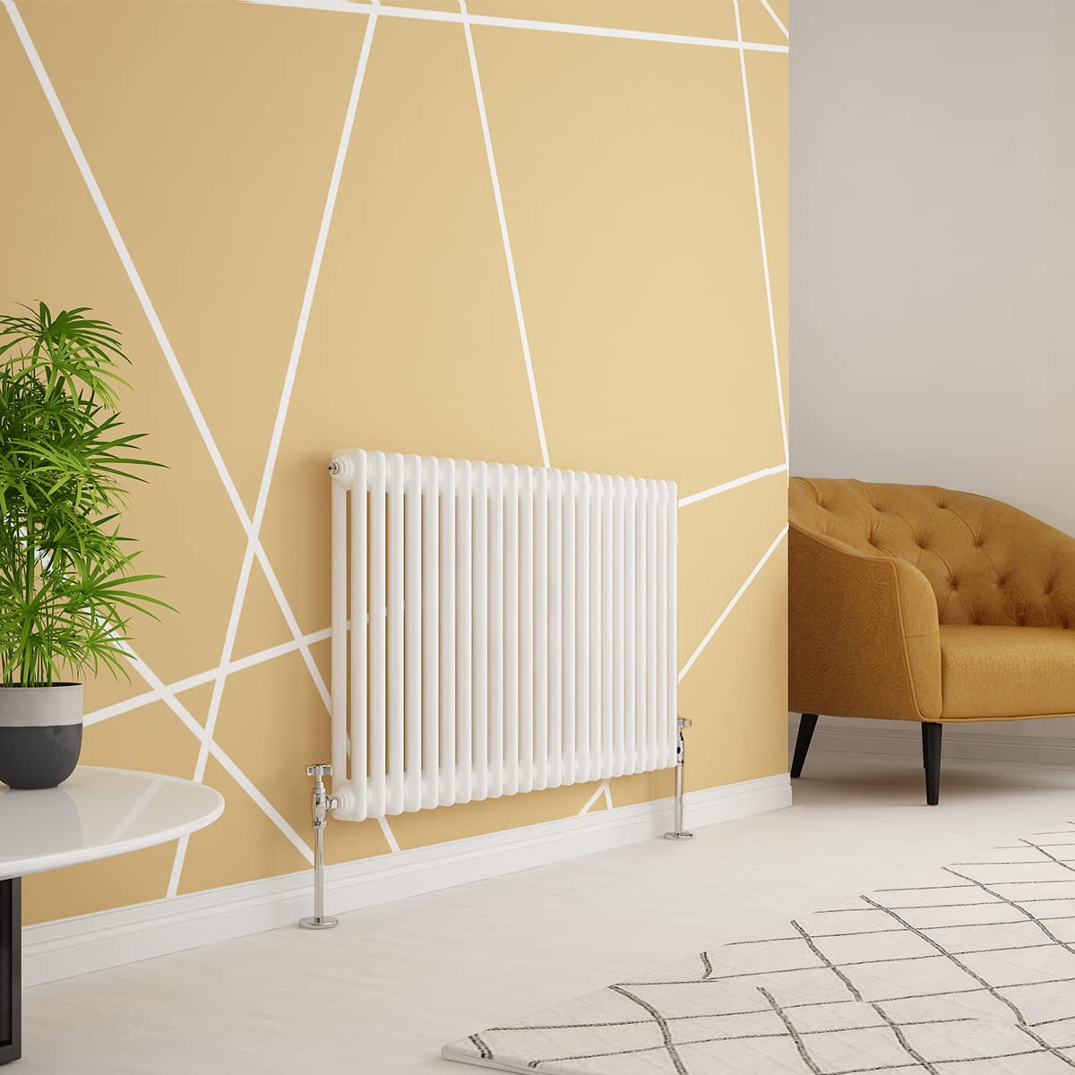 Warmehaus White Traditional Radiator Double Column Horizontal Cast Iron Style Central Heating Radiator -600 X 1010Mm
