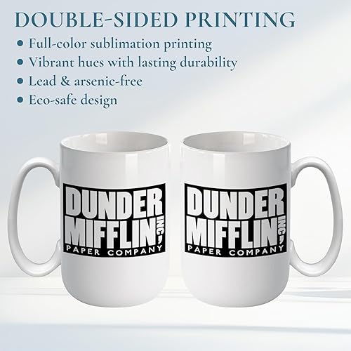 Miniatura 2 de Dunder Mifflin Inc.15 onzas, inspiradas en el programa de televisión The Office, taza de café blanca impresa de doble cara, regalo divertido
