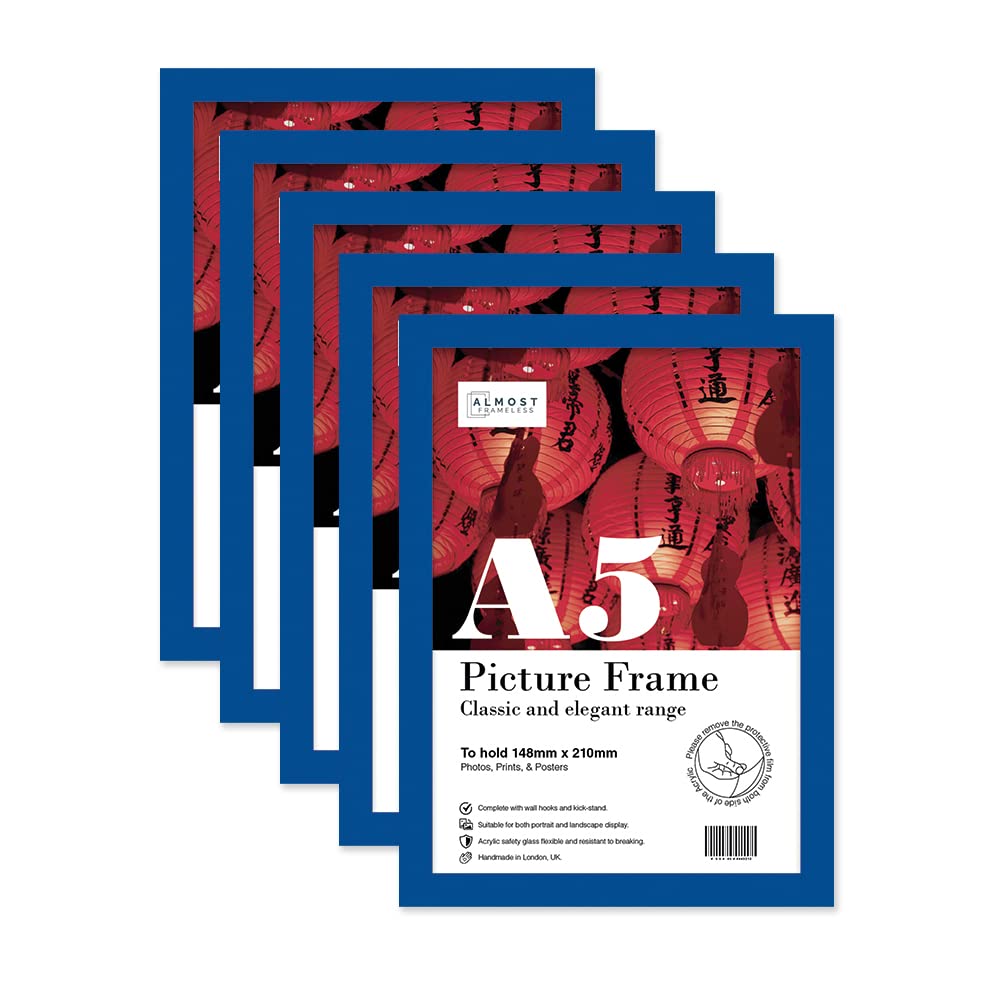 Almost Frameless A5 Blue Picture Frame Set of 5, Display A5 Picture Gallery Wall, Poster, Photo, Artwork, or Print, Blue — image 1