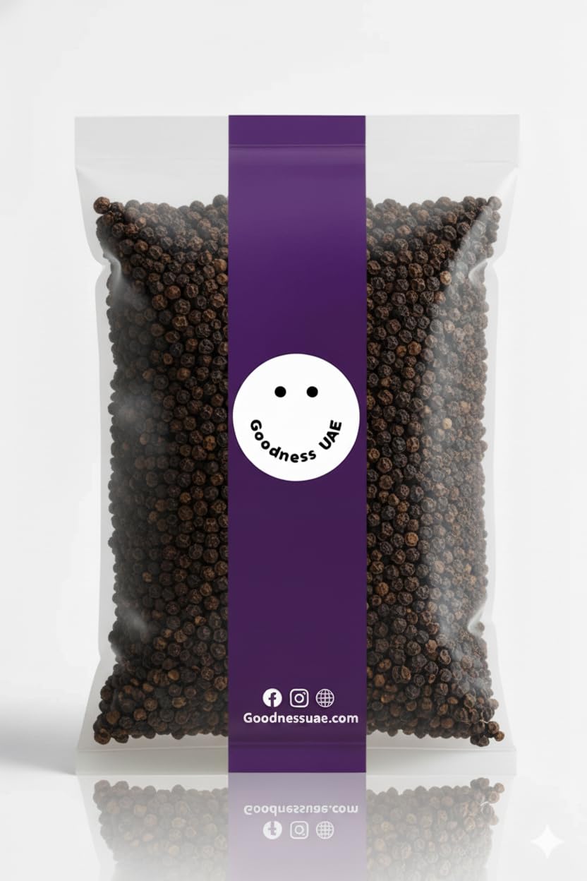 Pepper Whole Black 200gm Goodness UAE- Premium Whole Peppercorns | Bold, Pungent Flavour with Musty Aroma | 100% Natural, No Preservatives | Ideal for Cooking, Seasoning & Grinding Fresh