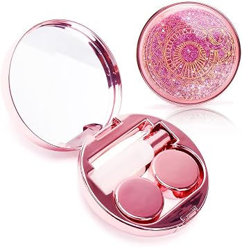 ofone Contact Lens Case, Bling Stars Cute Contact Lenses Holder Travel Kit with Remover Tool Tweezers Solution Bottle Mirror Portable Contacts Storage Container for Women Girl Pink