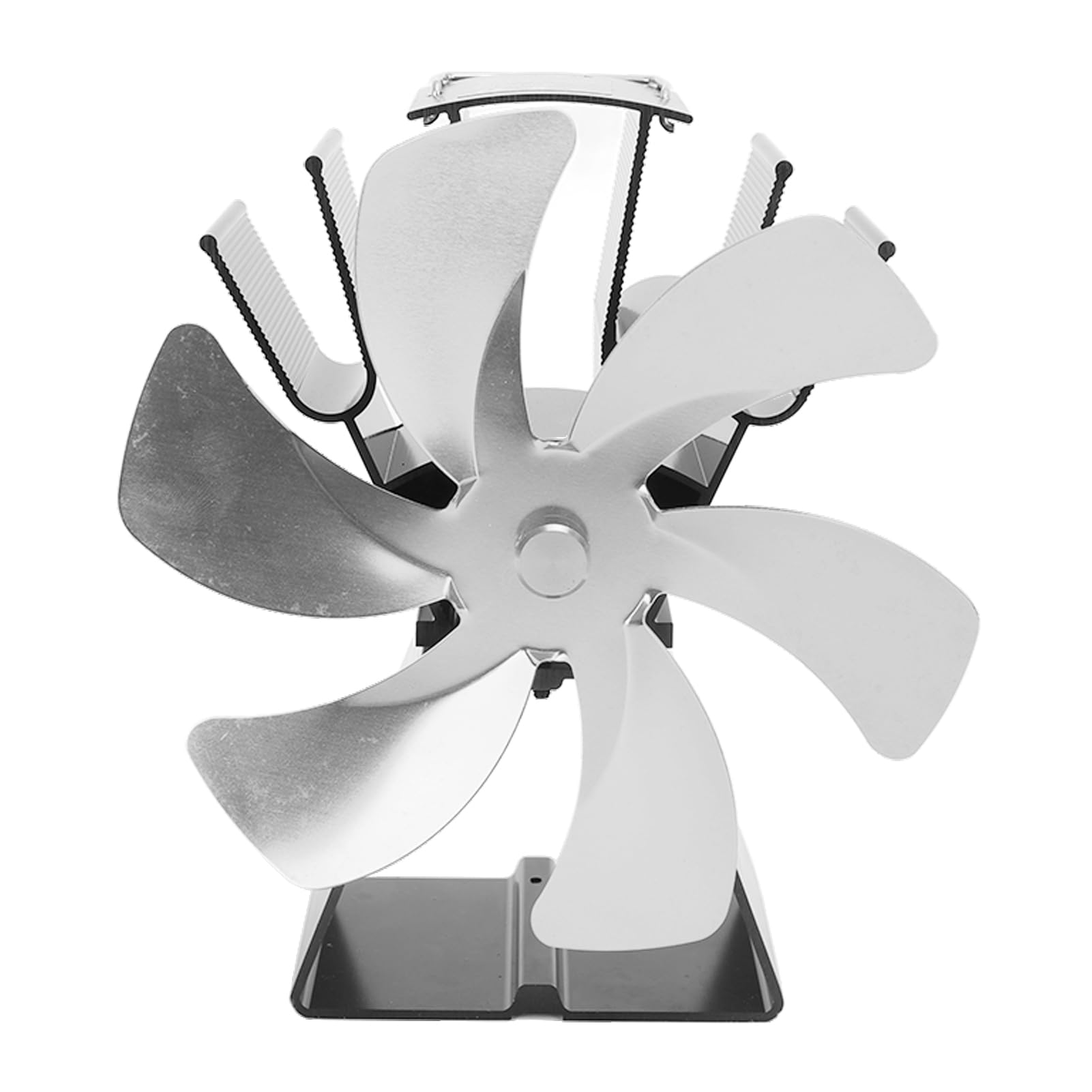 Ventilatore per Stufa Alimentato a Calore, Ventilatore per Stufa a Legna a 6 Pale in Lega di Alluminio, per Camino a Controllo Manuale, Design Unico Azionato Dal per Stufe a Legna (SILVER)