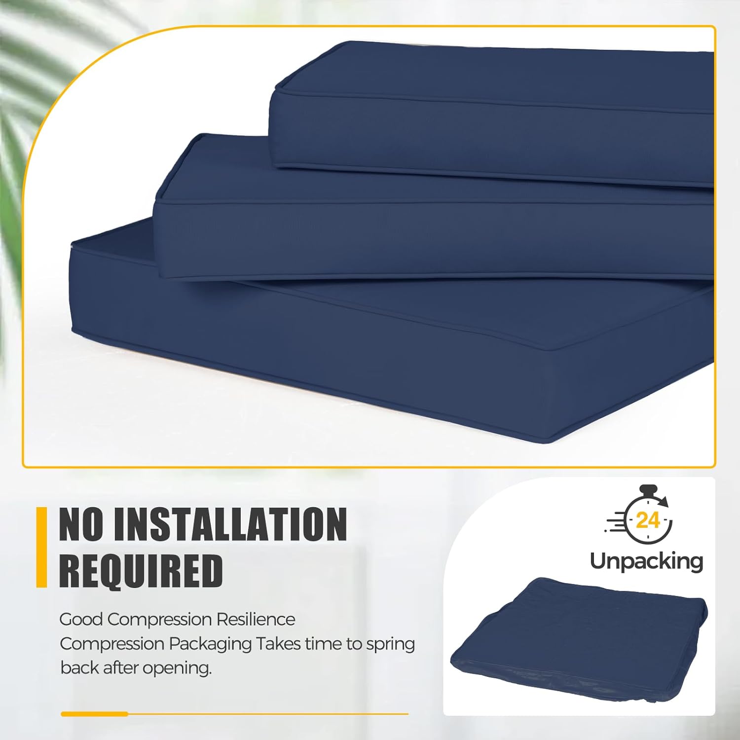 SUNCROWN Outdoor 14-Piece Replacement Cushions for Patio Furniture, Water-Resistant Cushion for 6-seat Patio Sectional Conversation Set, Liner & Cover, Dark Blue