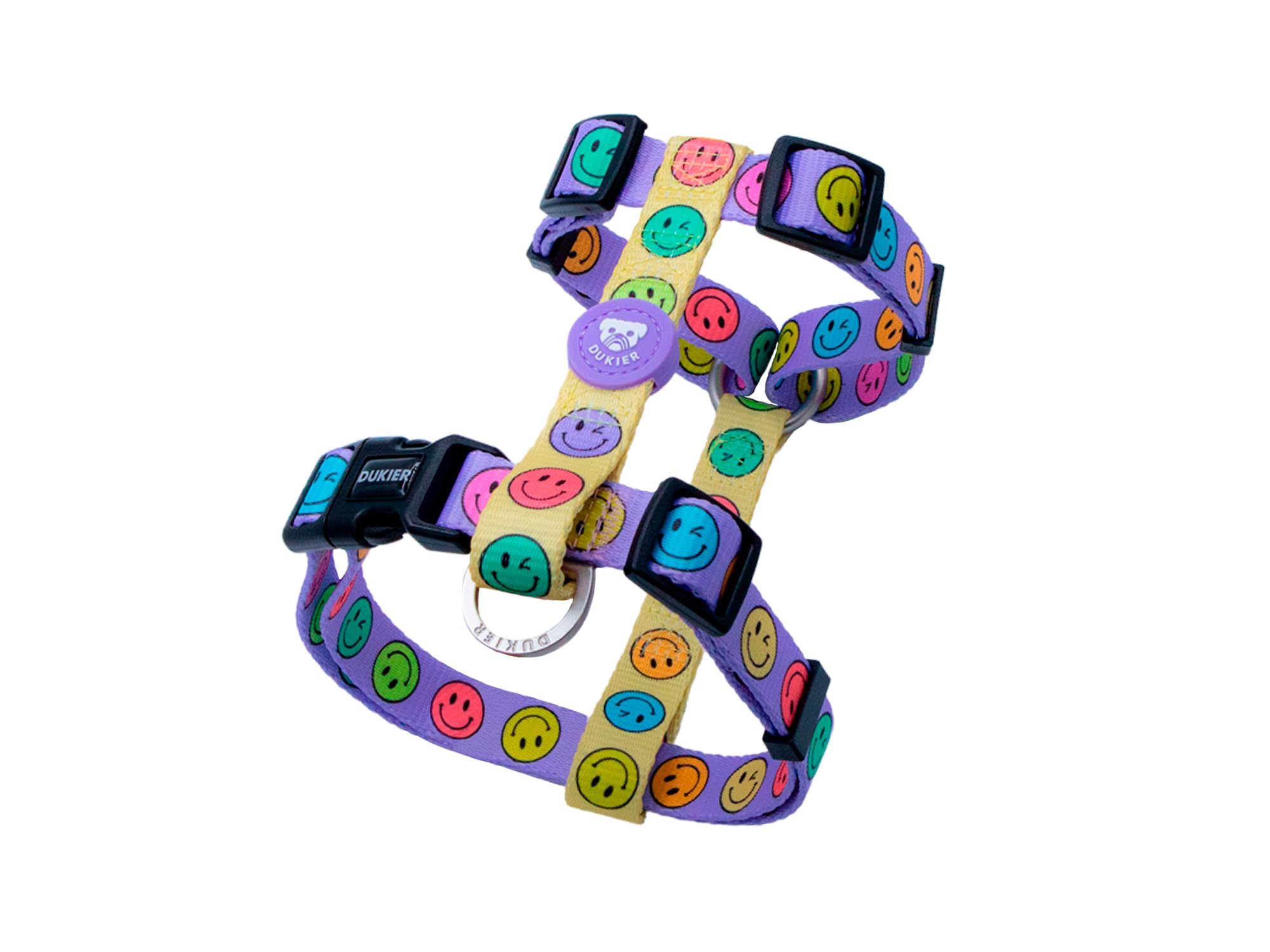 DUKIER - Arnés Clásico para Perro, Chaleco Antitirones, Ajustable y en Forma de H para Mascotas, Homologado, con Cierre de Seguridad de 4 Puntos, Diseño Smiley, Talla S