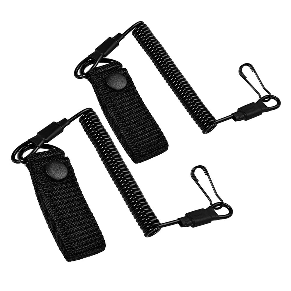 FAZee Tactical Anti-Lost Elastic Lanyard Military Spring Rope Safety Strap Gun Holders Rope for Key Ring Chain Flashlight Hunting Accessories (2PCS)