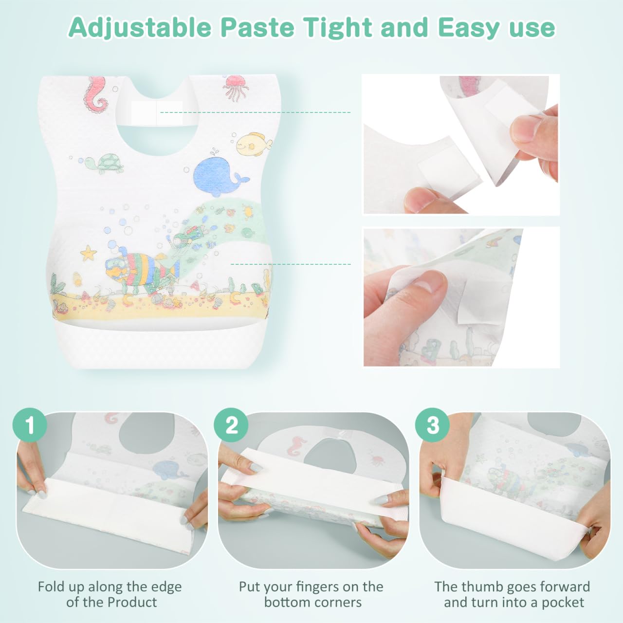 BESTonZON Waterproof Feeding Bibs 40 Pack Disposable Baby Bibs for Toddlers 6-18 Months Lightweight Non-Woven Bibs with Full Coverage for Weaning and Teething Protection - Image 3