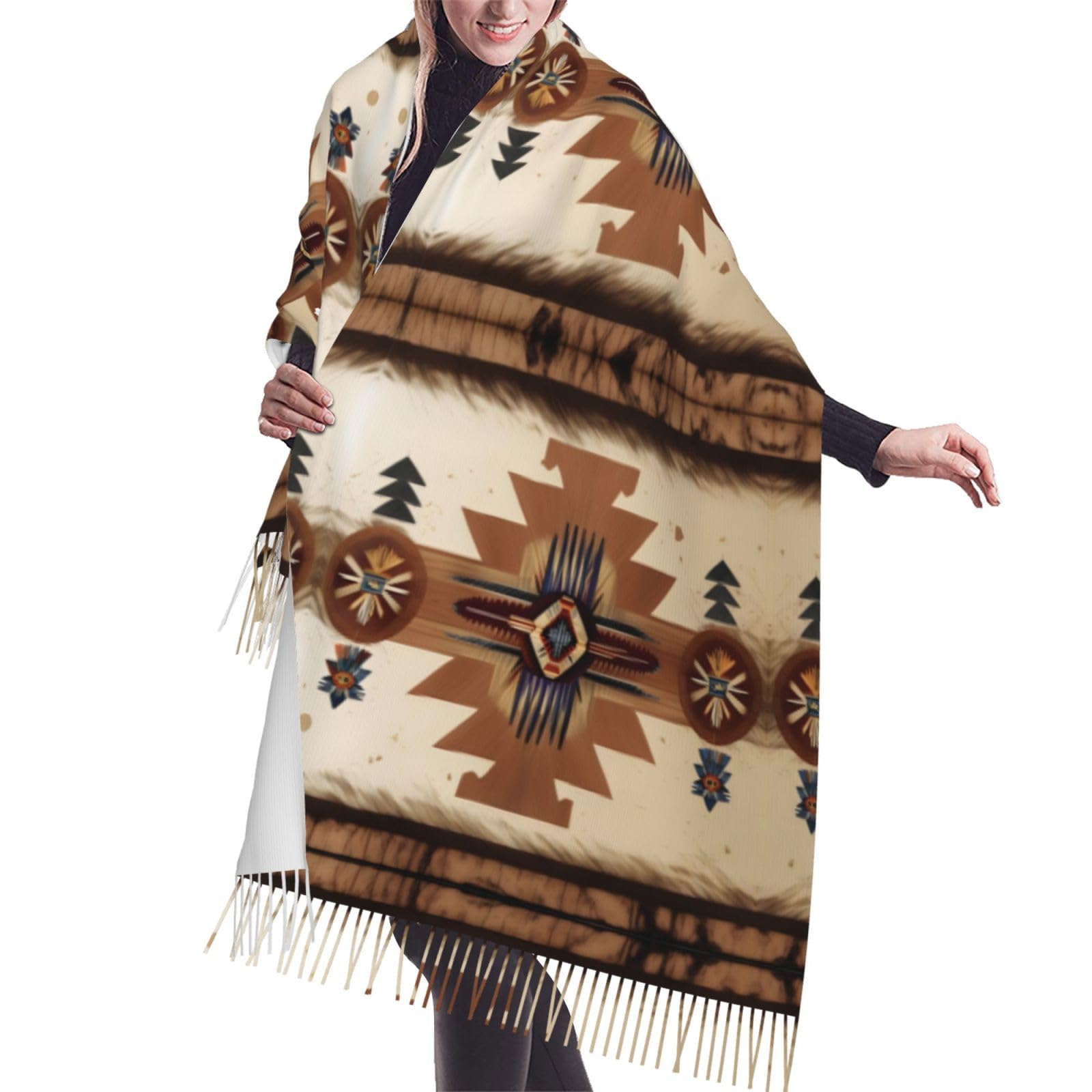 Native American Patterns Scarf Classic Soft Fringed Scarf Long Shawl for Women.