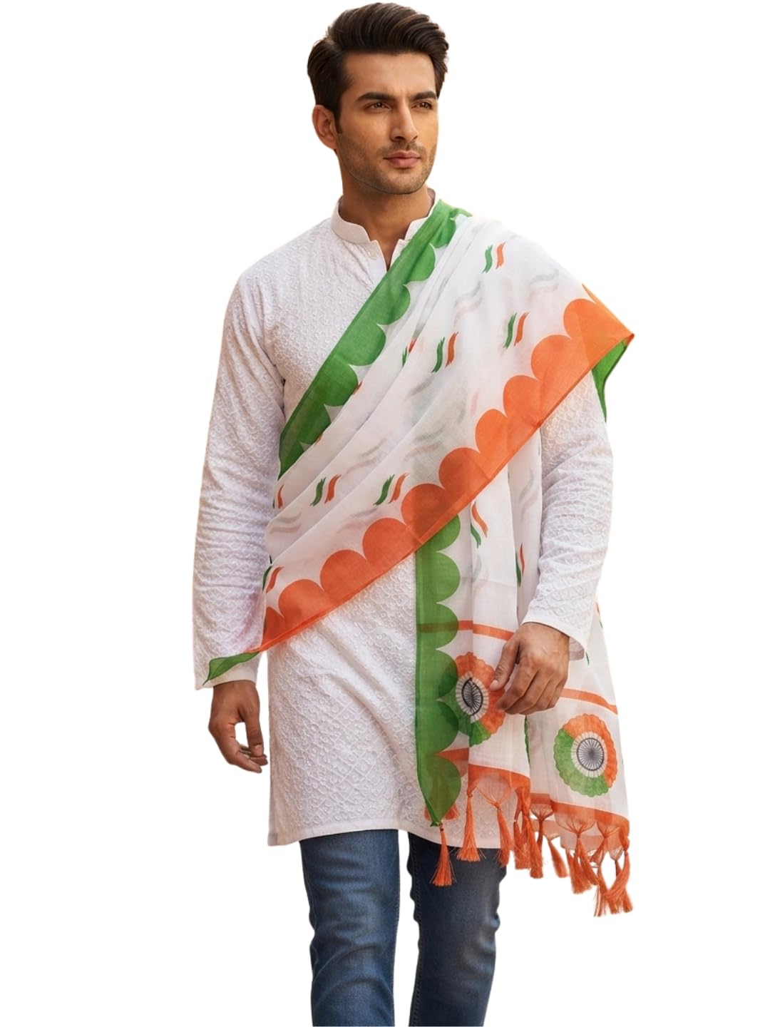 Men's Poly Chiffon Printed Dupatta | Ethnic Stole with Decorative Tassels | Lightweight Traditional Dupatta for Kurta, Festivals, Cultural Events and Casual Wear (Multicolor, Design 6)-image-26