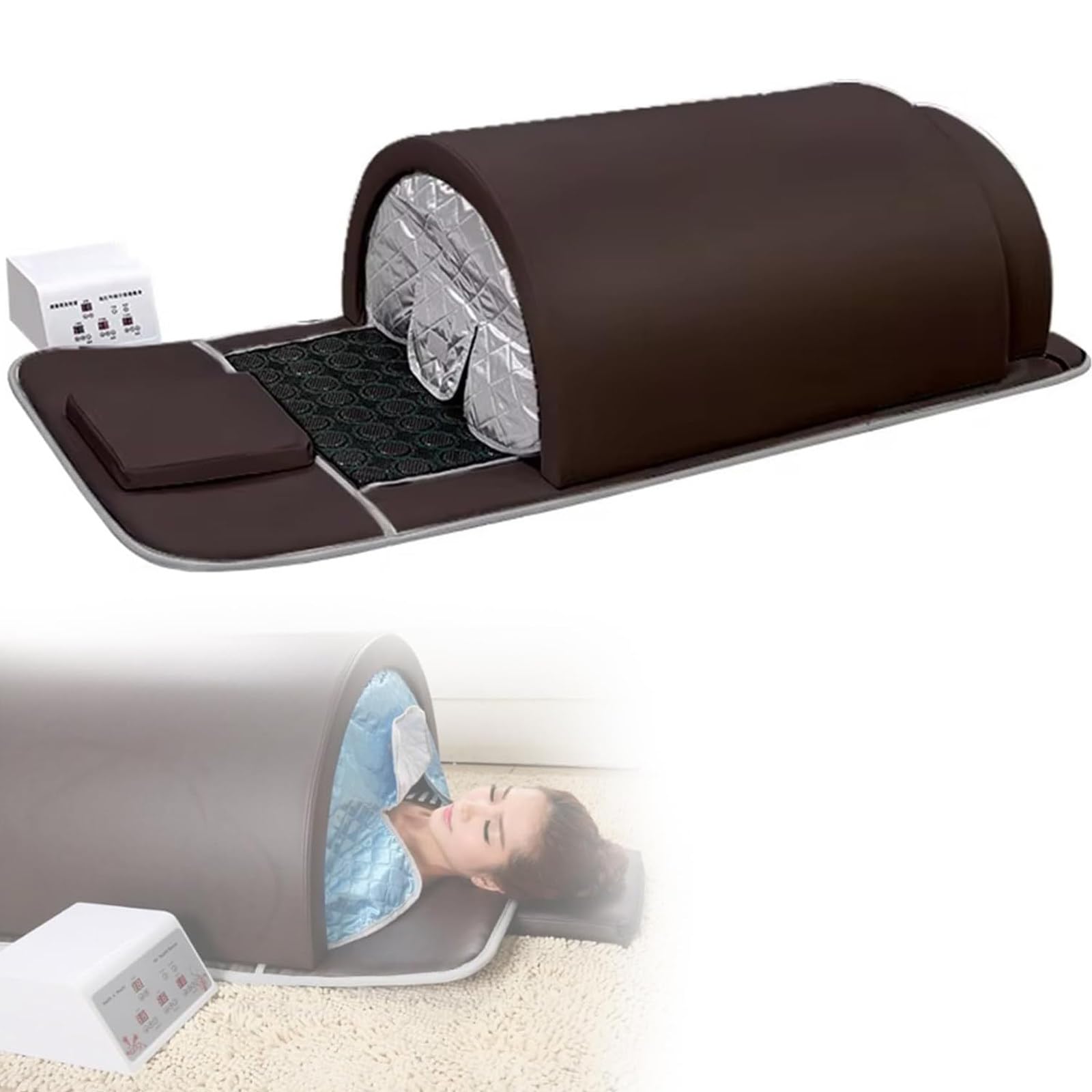Cupola per Sauna a Infrarossi,Tecnologia Zero Emf,Terapia a Infrarossi Lontani a 360°,Sauna Professionale per Una Persona a Infrarossi,Germanio,Tormalina,Bian,Pietre Energetiche Giada Brown