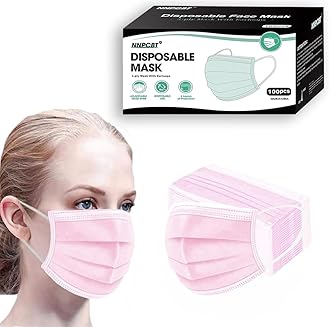 NNPCBT Pink Disposable Face Masks 100 Pack,3-Ply Breathable Mask For Adults,Great For Outdoors,Home, Office, School
