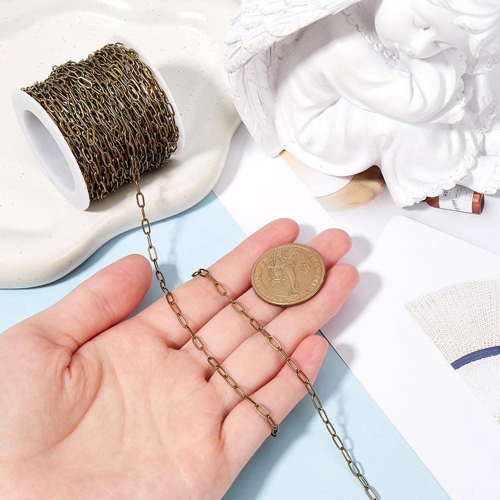 SOFPLATE 10M/32.8 Feet Brass Paper Clip Chain Cable Link Chain with Spool Antique Bronze Paperclip 6mm Slim Link Oval Soldered Roll Connector Chain for Jewellery Making Necklace Bracelet DIY Craft - Image 3