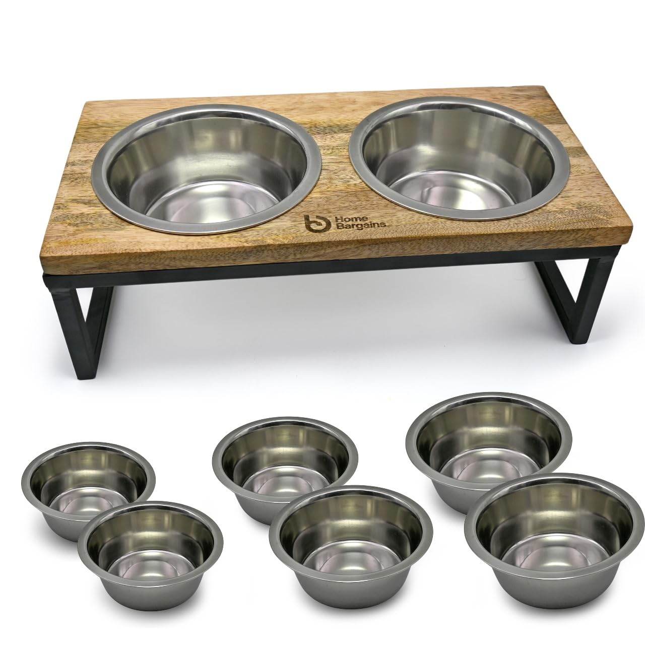 Home Bargains Wooden Dog Bowls Stand with 2 Stainless Steel Bowl for Healthier Eating Habits | Bowl for Water and Food, Stand - 17x32x11Cm, Bowl - 13x4.5Cm (B0CPVNLH8R) Amazon Price History, Amazon Price Tracker