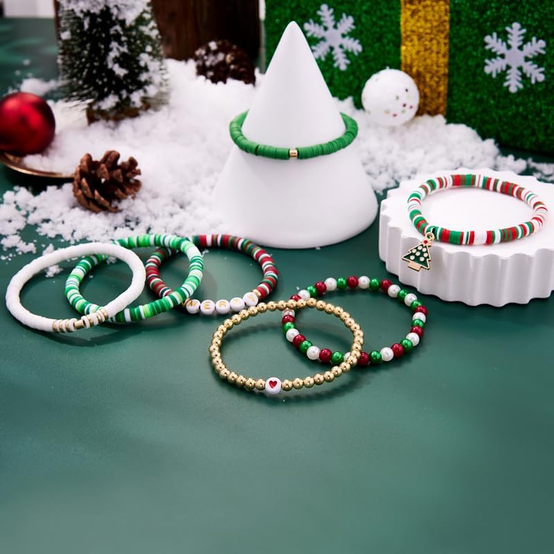 MTAADSQ Christmas Bracelets for Women Stackable Xmas Stretch Festive Bracelets Jewelry Heishi Costume Christmas Decor - Image 6