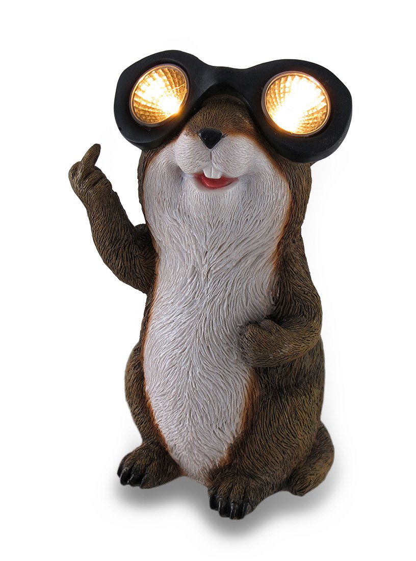 Zeckos Naughty Groundhog Solar Eyes Solar LED Light Statue
